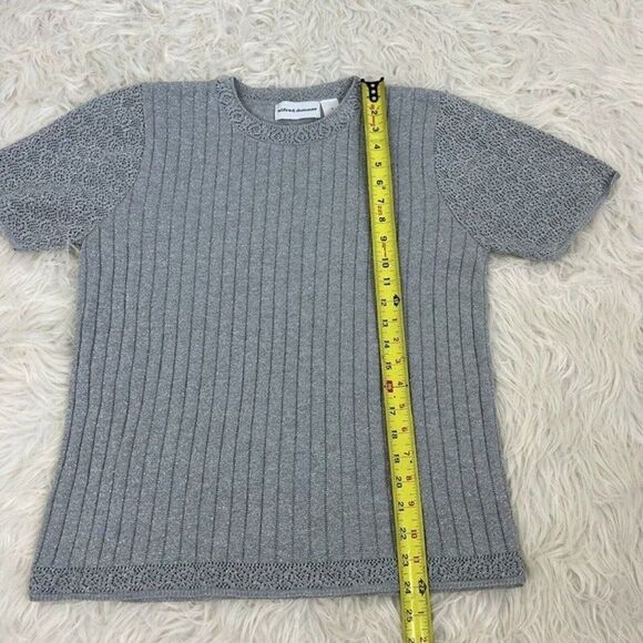 Alfred Dunner Vintage 90s Knit Grey Sliver Metallic Sweater Short Sleeve Shirt - Picture 6 of 9